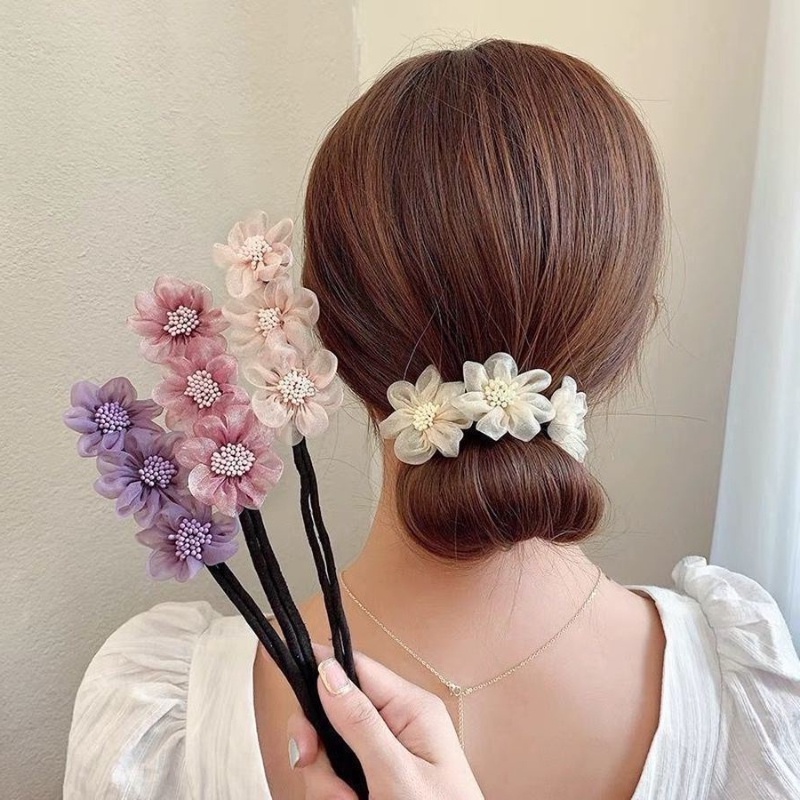 韓國髮髻機花卉工具女人扭馬尾頭髮造型夾配件彈性飾品