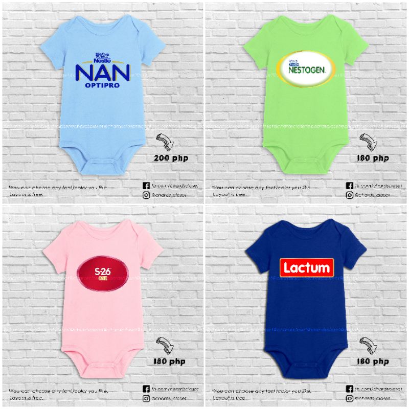 嬰兒連體衣上的定制嬰兒牛奶品牌打印(nan Optipro、Nestogen、S26、Lactum)TOGI
