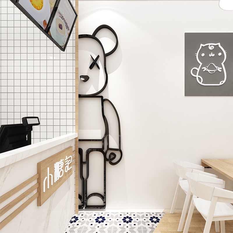 【特大號】創意暴力熊網紅背景牆面貼紙 3D立體裝飾防水牆貼 亞克力壁貼掛飾 佈置商店餐飲奶茶咖啡店裝飾品
