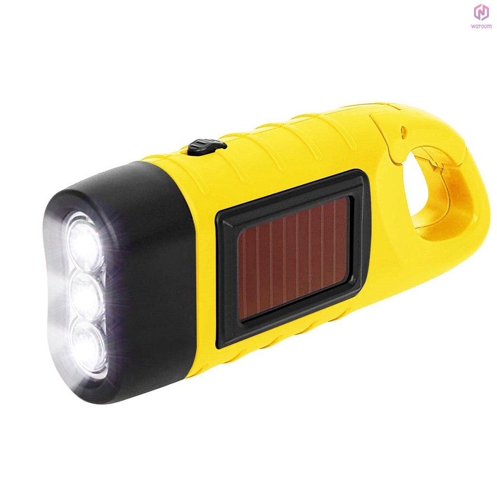 手搖光伏可充電手電筒 LED 應急發電機手電筒帶夾子,用於露營戶外登山背包徒步旅行[15][新到貨]