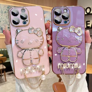 可愛的 Hello Kitty 手機殼適用於 iPhone 16 15 14 13 12 Pro Max 化妝鏡豪華矽膠