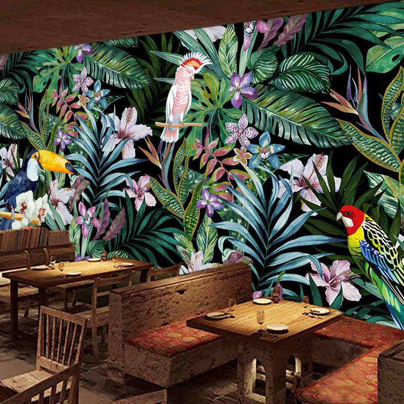 定制3d自粘定制花鳥壁紙裝飾餐廳電視沙發背景牆紙花卉壁畫貼紙