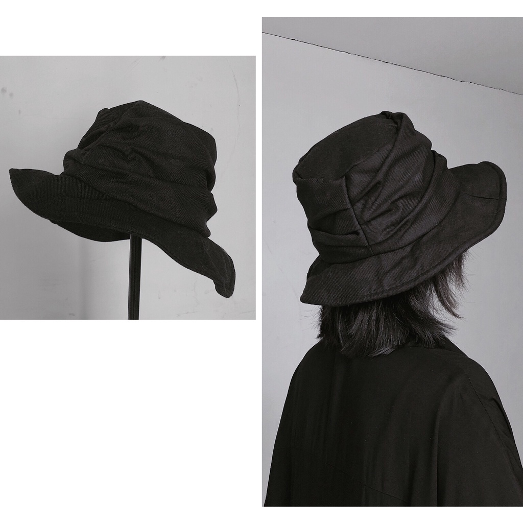 【X-MEN】Yohji Yamamoto 深黑色百褶漁夫帽大簷亞麻日式布帽男女皆宜