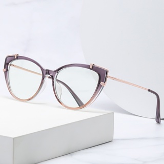 女士防藍光電腦眼鏡時尚 TR90 金屬貓眼眼鏡框防輻射透明光學眼鏡