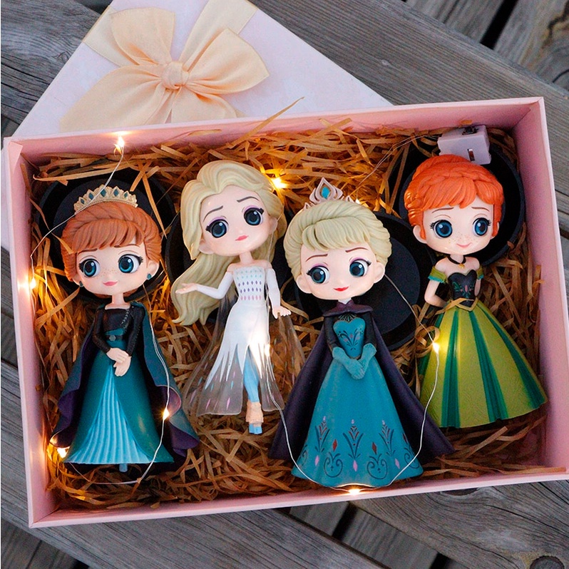 4 件/批公主大眼睛冷凍 Elsa Anna Q posket PVC 可動人偶玩具蛋糕裝飾 15 厘米