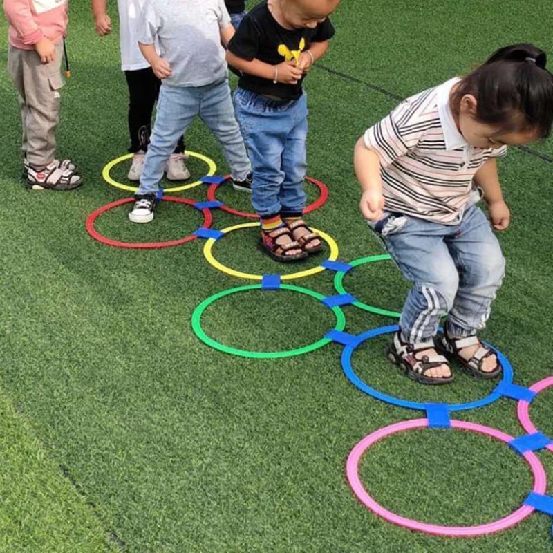 兒童益智遊戲跳房子跳環套裝兒童感官遊戲室內戶外訓練運動娛樂玩具戶外遊戲訓練環+沙袋