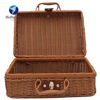 Picnic Basket,Woven Wicker Vintage Suitcase Woven Storage Ba