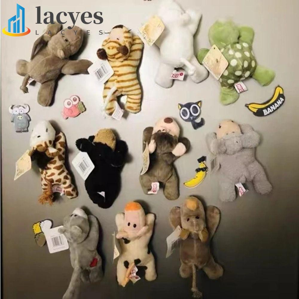 LACYES 冰箱磁鐵多功能填充動物便攜式手機支架可移動娃娃牢固吸附短毛絨櫥櫃裝飾軟材料毛絨玩具