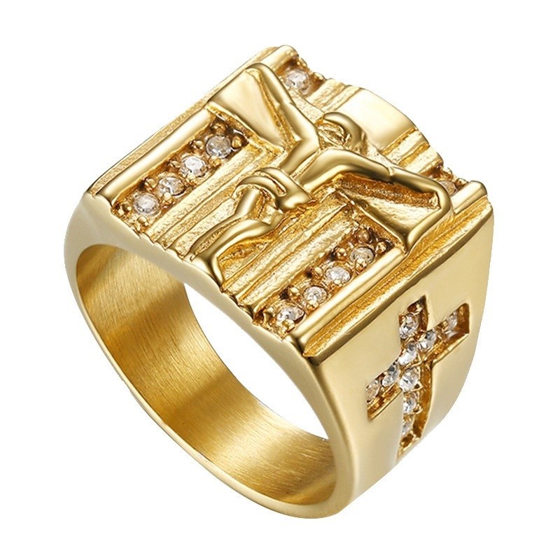 嘻哈復古十字架耶穌鑽石 18K 金男士戒指首飾配件