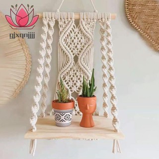 Boho Macrame 壁掛架手工編織流蘇掛毯架木質浮動存儲衣架,適用於家居牆壁裝飾