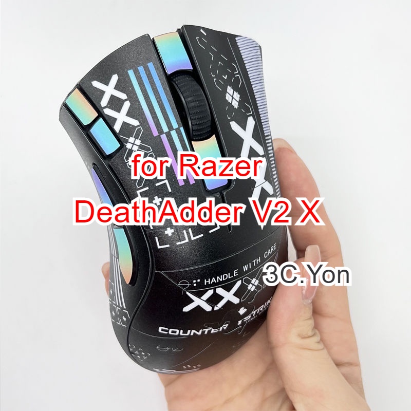 Razer DeathAdder V2 X HyperSpeed 套裝貼紙鼠標皮膚啞光鼠標溜冰鞋側貼卡通握把膠帶墊遊戲防
