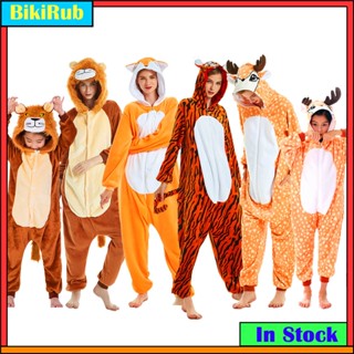 中性 Kigurumi 狐狸鹿虎獅卡通法蘭絨卡通睡衣女式男式兒童兒童連帽睡衣動物連體衣連身衣