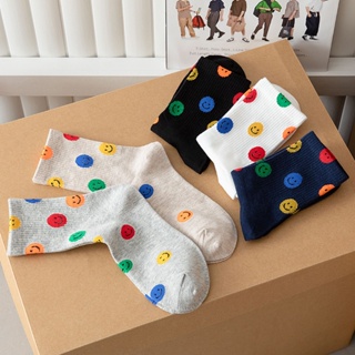 Korean multicolor smiling face printed socks