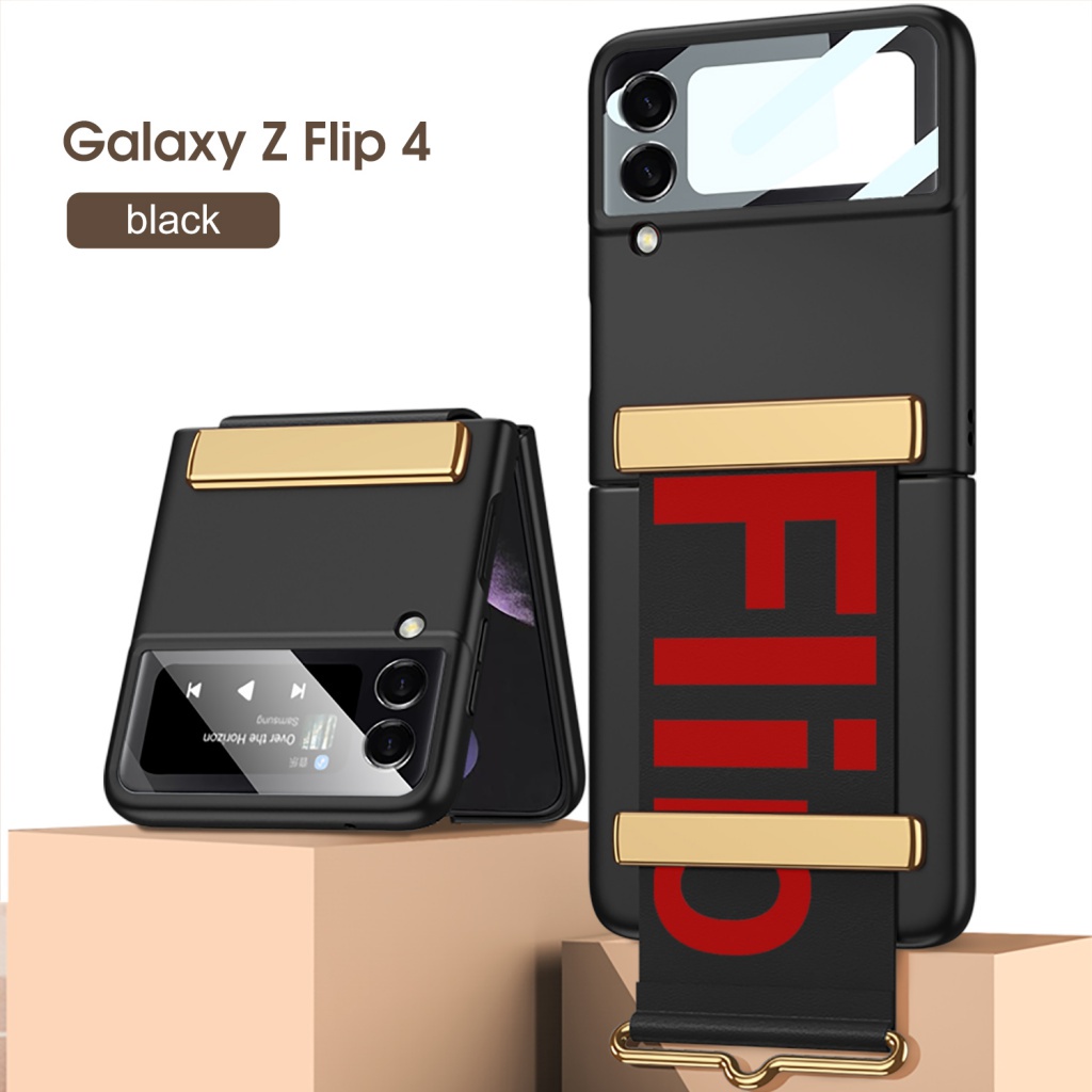 SAMSUNG 適用於三星 Galaxy Z Flip4 手機殼 Flip3 保護套 Flip2/1 腕帶手機殼帶翻蓋刻