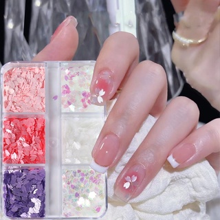Cherry Blossoms 美甲亮片混合花卉 3D 白色粉紅色櫻花花瓣亮片套裝用於美甲 DIY 夏季指甲配件