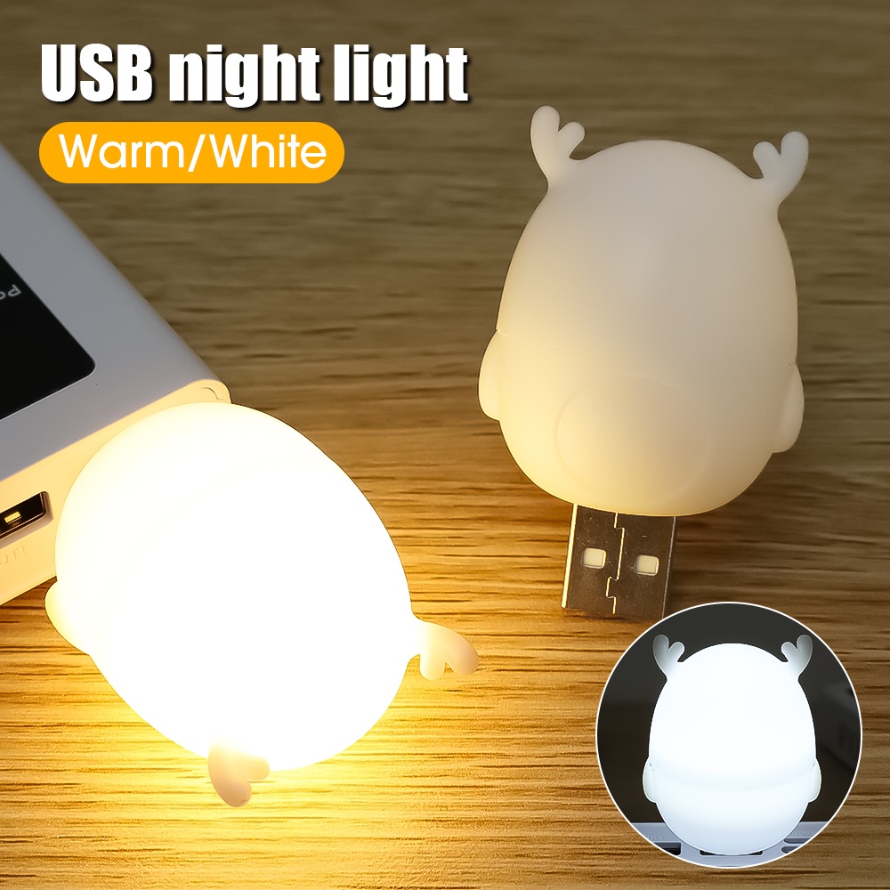 創意卡通鹿矽膠燈 LED 小夜燈 USB 可充電臥室床頭裝飾氛圍燈兒童禮物