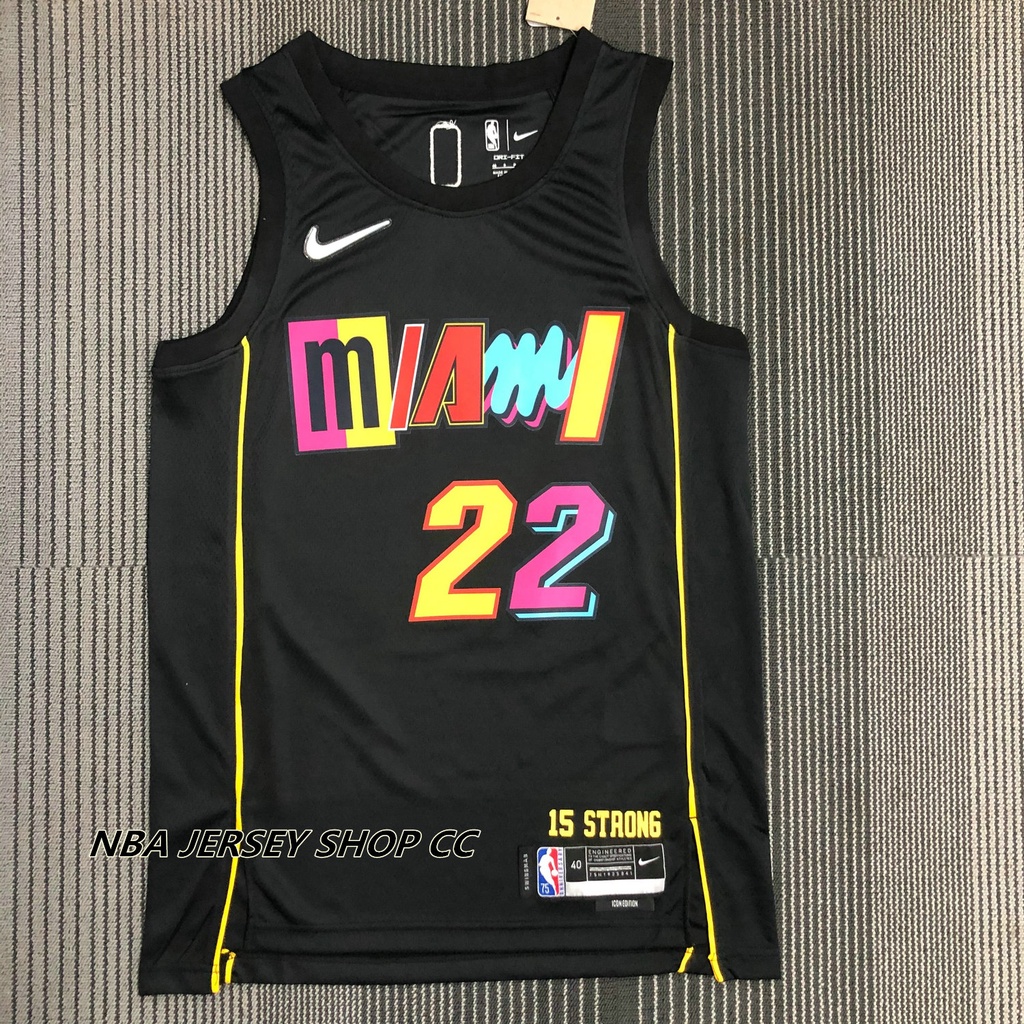 2021-22 男式新款 Nba 邁阿密熱火 22 Jimmy Butler 城市版球衣熱壓黑色
