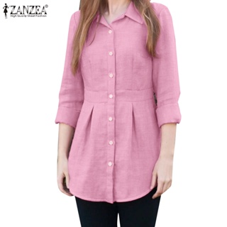 Zanzea 女士歐洲通勤日常休閒長袖 Polo 鈕扣 A 形襯衫