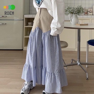 ROVE[輕奢高級]韓國chic夏季小眾氣質高腰百搭撞色拼接格子大擺型荷葉邊半身裙女