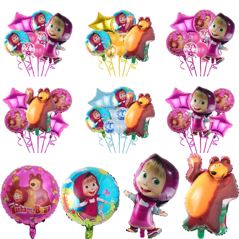 現貨兒童氣球  卡通造型瑪莎和熊氣球套裝   兒童生日派對背景裝飾玩具鋁膜氣球
