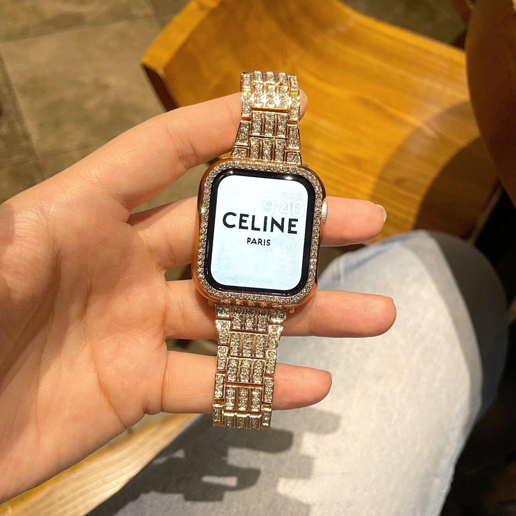 ［Moon]金屬錶帶 Apple Watch錶帶  S7 S8 S6 SE 45mm 41mm 40mm鑲鑽錶帶