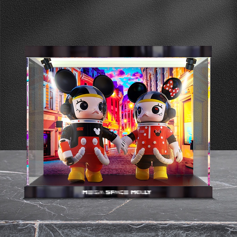泡泡瑪特米奇米妮迪士尼米老鼠400%雙人款專用亞克力展示盒收納盒