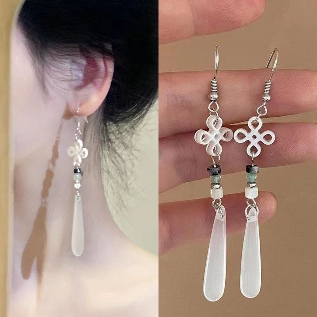 中國風新款白色耳環女生夏季氣質時尚吊墜耳飾