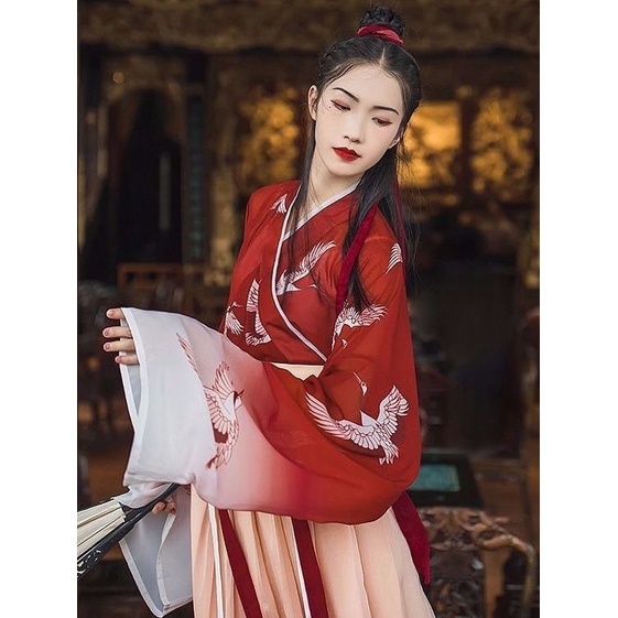 漢服中國風女中國傳統舞台舞蹈服女仙女cosplay服裝漢服紅色萬聖節服裝