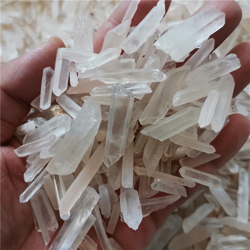 天然白水晶單晶體原石 細白單晶體毛料未拋光 白水晶六稜柱碎石