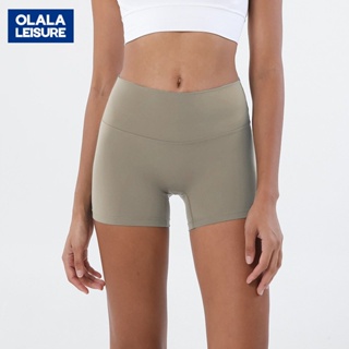 OLALA新款高腰提臀蜜桃臀運動短褲雙面磨三分褲瑜伽褲女健身褲