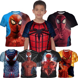 Marvel Spiderman T 恤兒童 T 恤男孩和女孩夏季襯衫