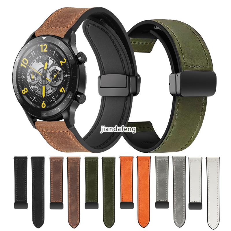 D 扣磁性折疊扣帶皮革矽膠運動錶帶適用於 realme Watch S pro Watch 2 3 pro