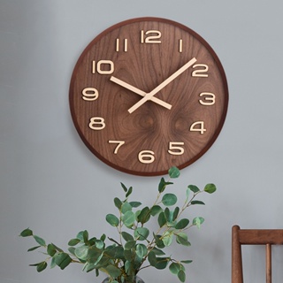 北歐風格時鐘簡約掛鐘木製家居客廳裝飾圓形石英鐘