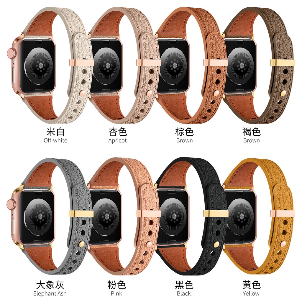 金扣小蠻腰皮革錶帶 適用於 Apple Watch S8/Ultra/7/6/se2/4 蘋果智能手錶配件