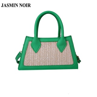 Jasmin NOIR PU 和 Straw 女士手提包時尚斜挎包梯形手提包