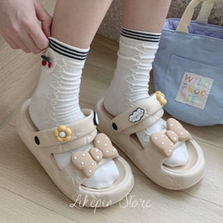 「KiraSole女鞋店」 4CM可愛蝴蝶結兩穿涼拖鞋 防水涼拖鞋 軟厚底防滑拖鞋 海邊穿沙灘鞋 EVA戶外雙帶休閒涼鞋