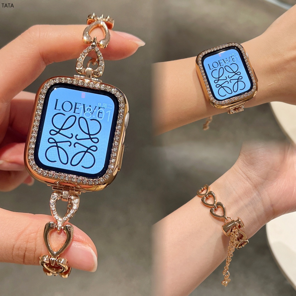 現貨 Apple Watch愛心金屬手錶帶 女士錶帶 链条錶帶S8 S6 S7 SE 41mm 40mm 44mm 45