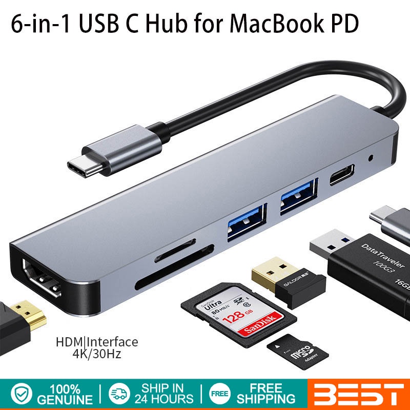 Cod 2023 新發送 24 小時 USB C HUB 6 合 1 Type C 轉 HDMI 4K 高速 USB 3