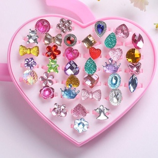 新款兒童戒指環卡通女孩公主首飾水晶寶石鑽石玩具女童