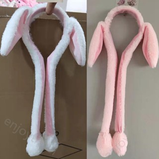 帶動耳朵的兔子帽子可愛有趣的帽子兔子毛絨帽子耳朵可移動冬季耳罩安全氣囊帽兒童成人禮物頭飾
