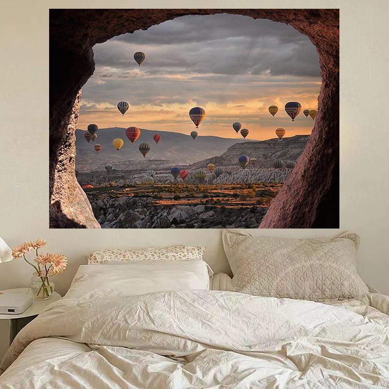 土耳其風景熱氣球掛布背景牆裝飾畫布山水畫背景布臥室床頭掛毯