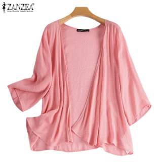 Zanzea 女式韓版時尚日常質感面料 3/4 袖和服開衫外套