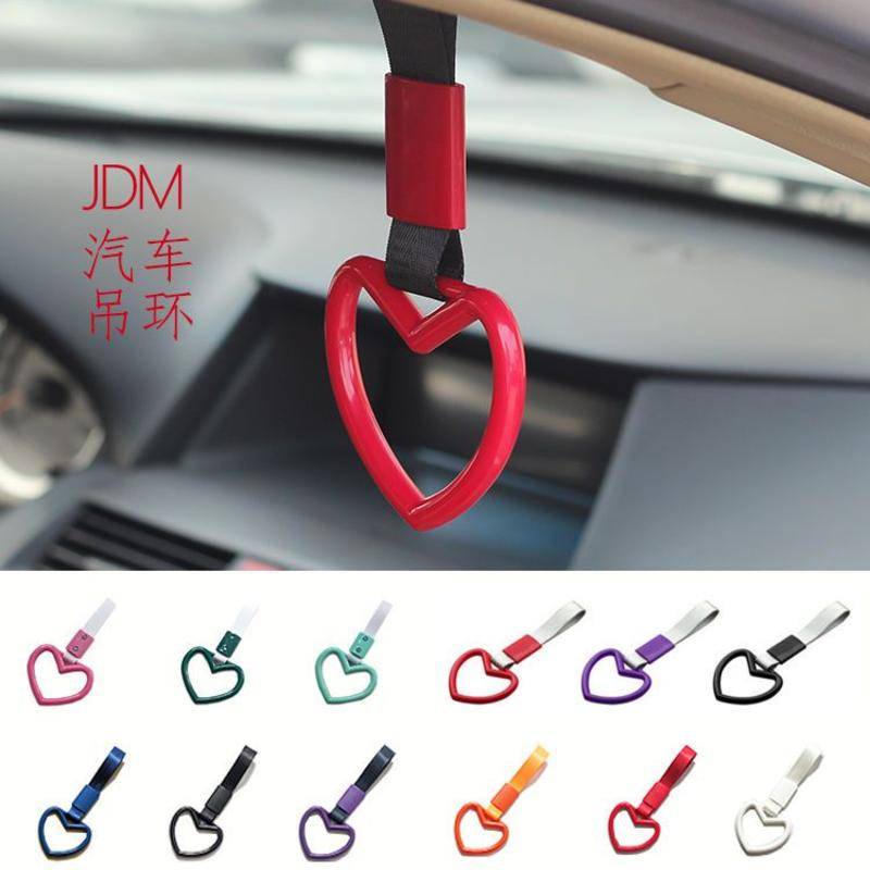 日本JDM汽車心型圓形靜電帶 愛心改裝暴走飾品手拉環電車公交車吊環掛件