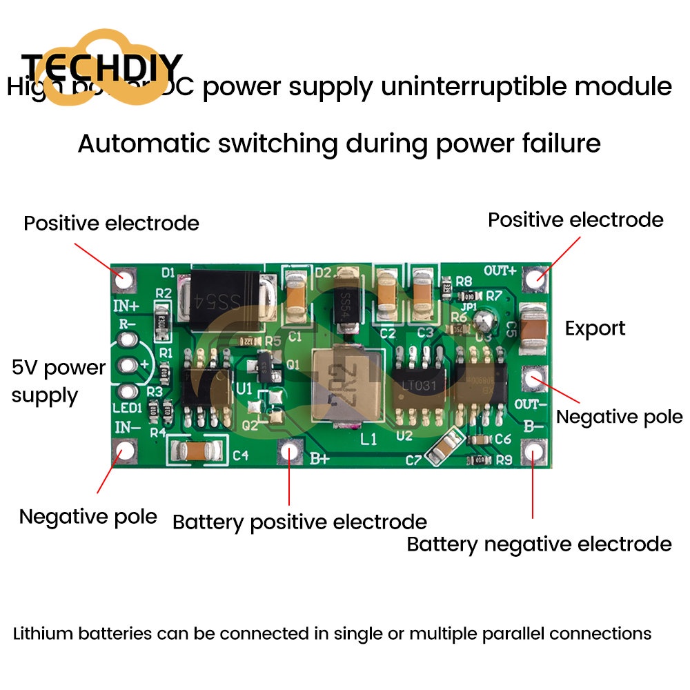 Dc UPS 5V 12V 15W不間斷充電模塊18650鋰電池升壓升壓電源電壓轉換器板