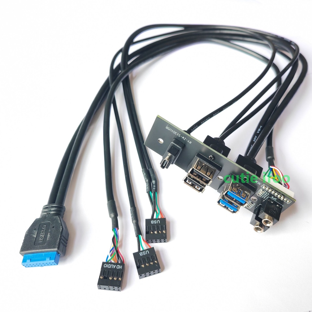 電腦主板延長前面板電纜 19Pin 9Pin 轉 Type-C 2 端口 USB 2.0 3.0 高清音頻 3.5mm