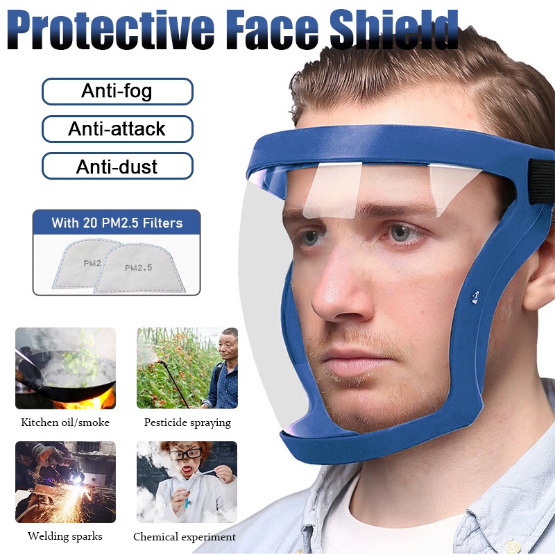面部防護面罩全臉透明玻璃可重複使用面罩防結塊高清廚房安全眼鏡帶過濾器