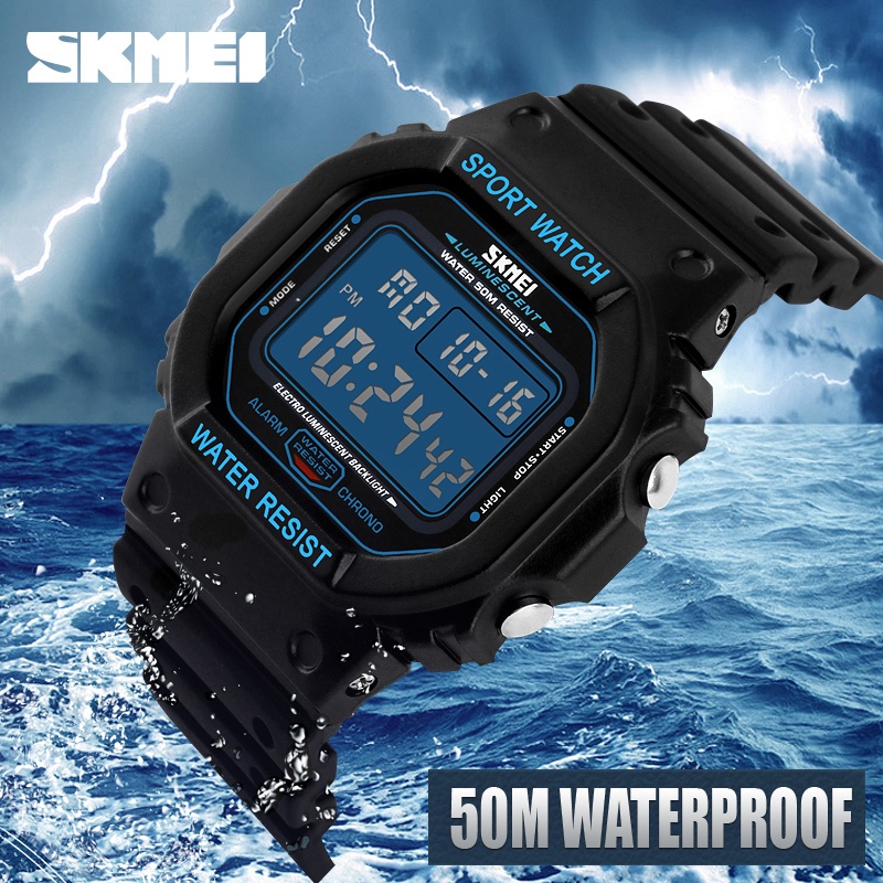 新款時尚 Skmei 品牌 LED 手錶男士運動手錶數字軍事手錶 50m 防水戶外正裝手錶