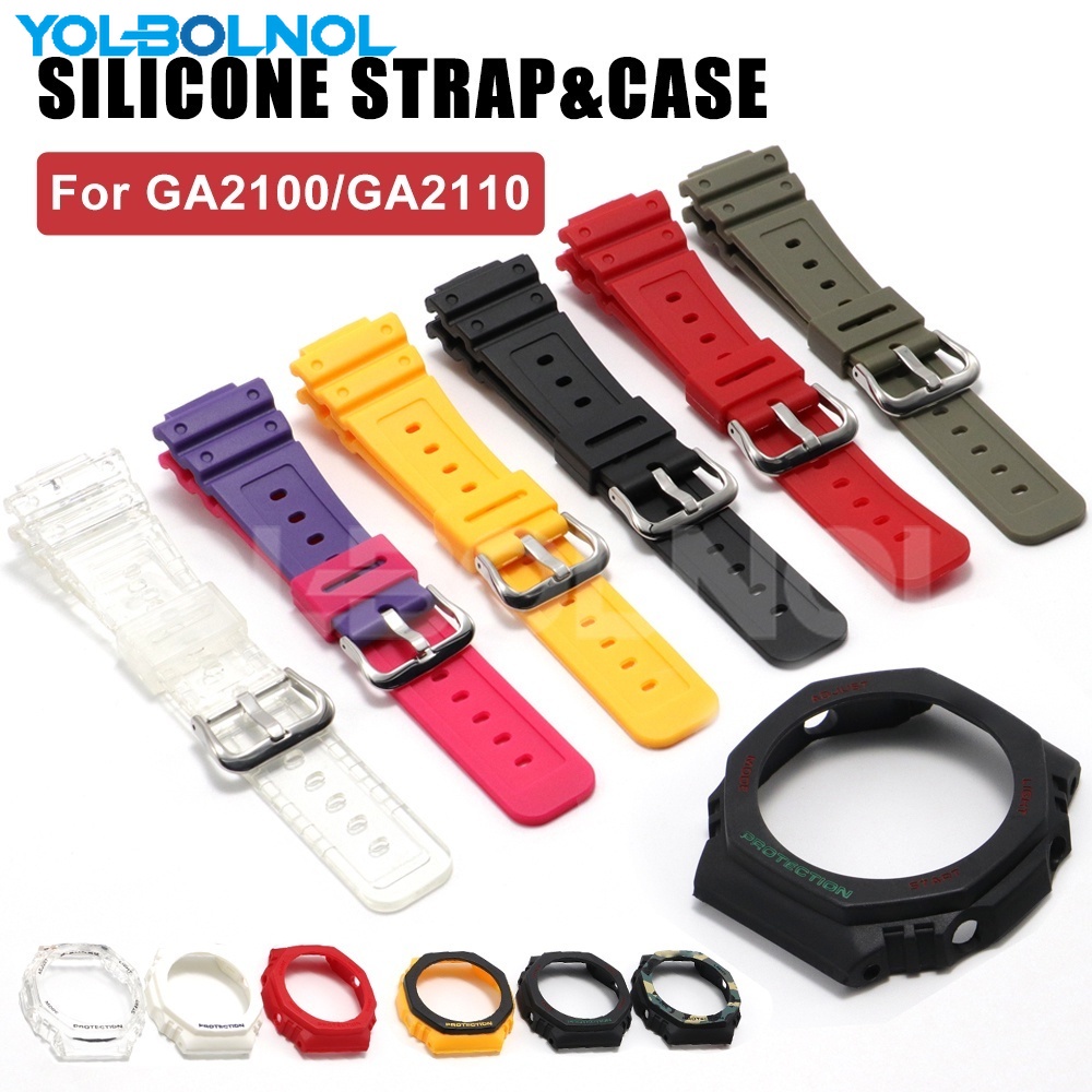 矽膠錶帶和錶殼兼容 Casioak GA2100 GA2110 橡膠錶殼表圈質量和替換錶帶配件