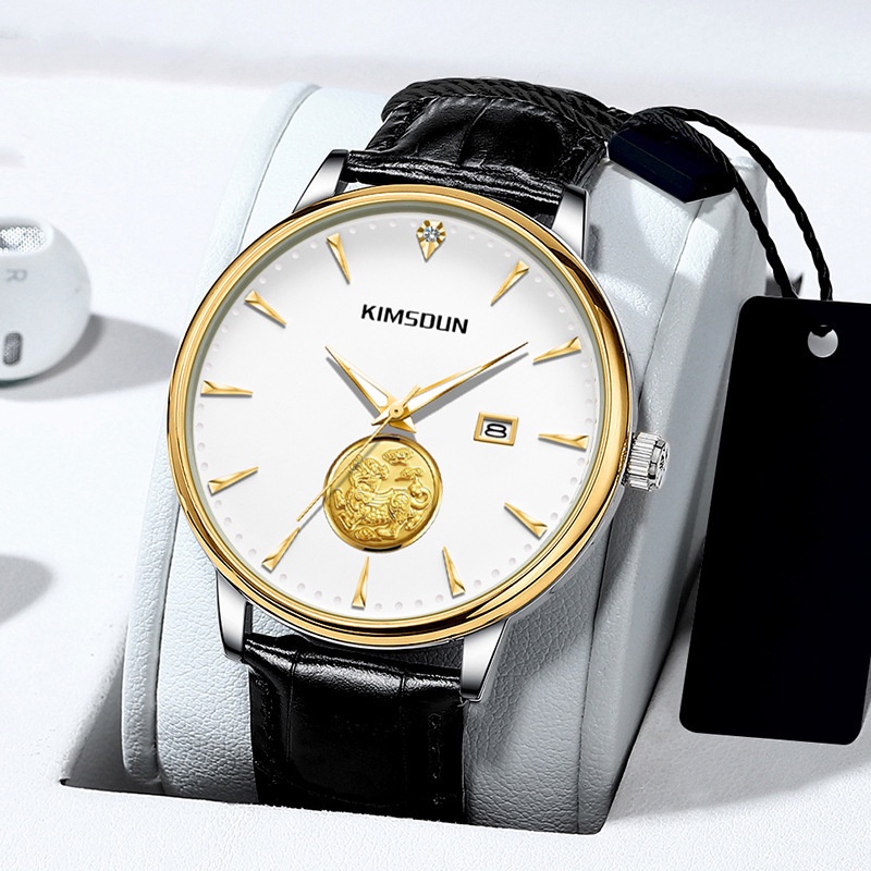 【現貨】KIMSDUN 1809B 時尚 休閒 商務 皮帶 日曆男士腕錶 2023年新款 防水石英男士手錶