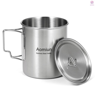 Aomiun 750ml Cup 戶外不銹鋼水杯馬克杯帶可折疊手柄和蓋子,適合野營徒步旅行背包[15][新到貨]
